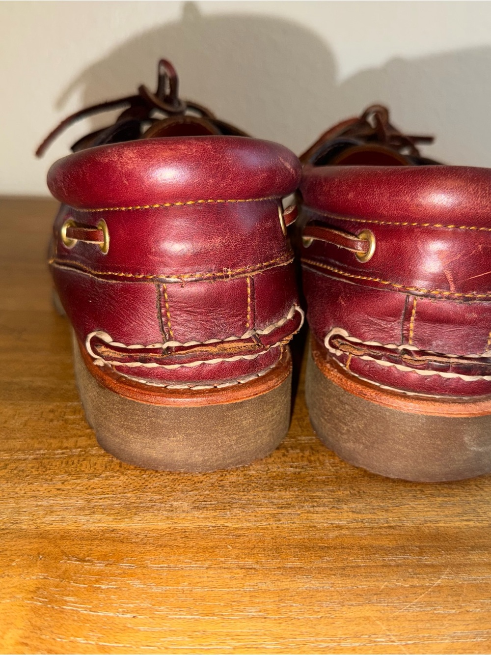 Timberland Men's Burgundy Leather Boat Shoes with Orange Insoles - Picture 4 of 8